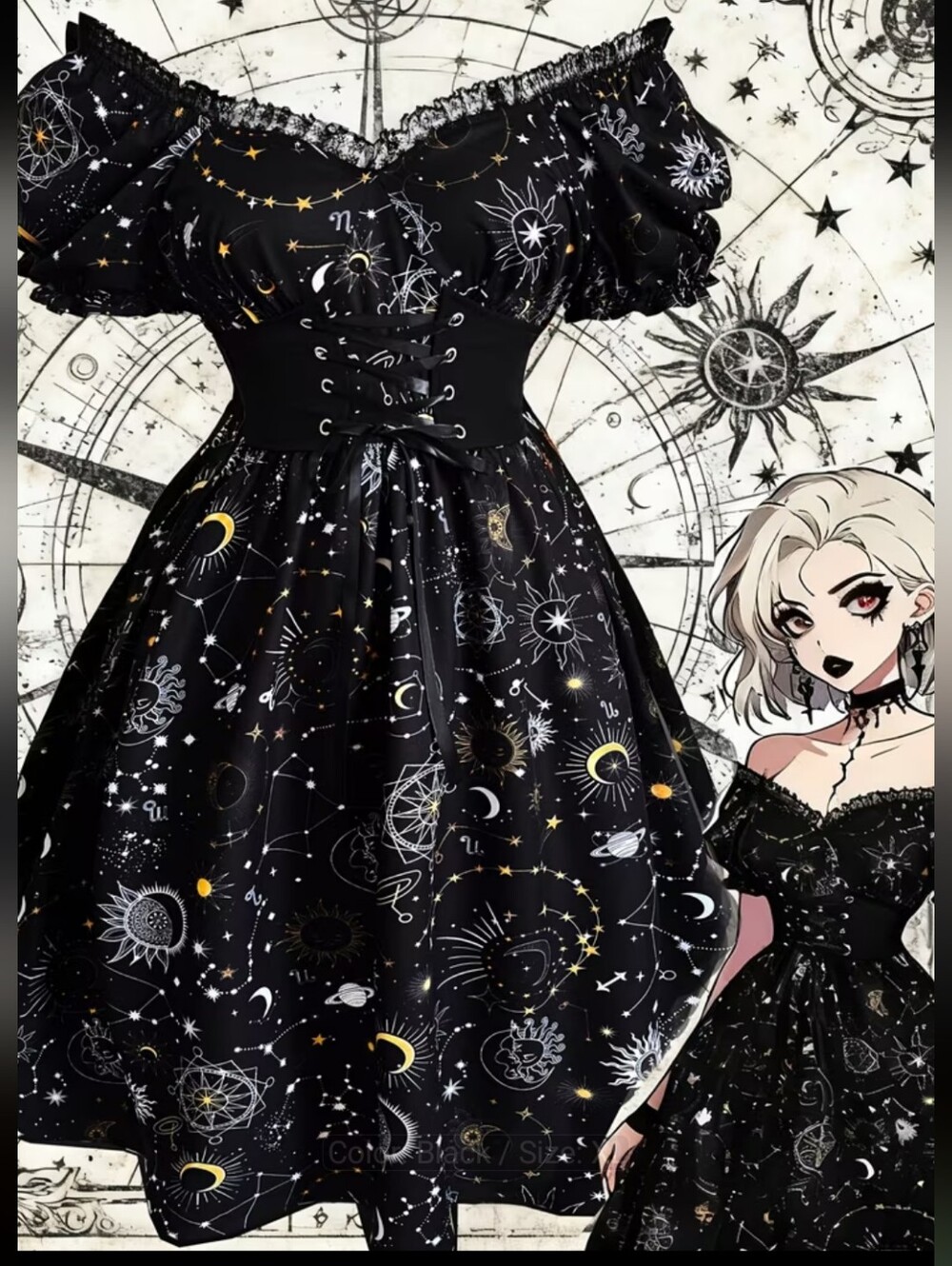 Retro Style Starry Sky Print Slim Dress